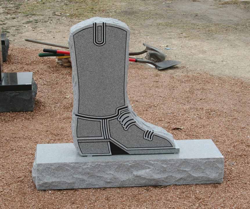Granite monument cut to the shape of a cowboy boot